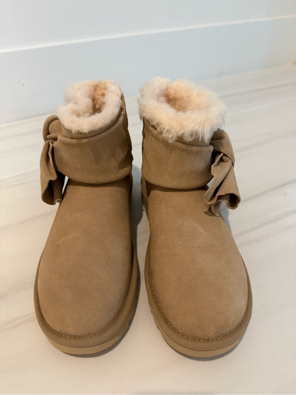 UGG Chestnut Bow-Accent Shearling Ankle Boots